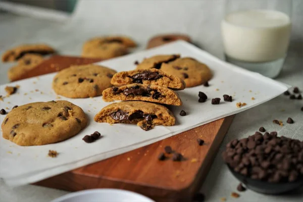 Coffee Chocolate Chip Cookies Coffee Chocolate Chip Cookies Studded Puddles — Stock Photo, Image