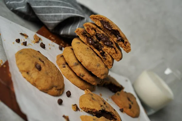Coffee Chocolate Chip Cookies Aceste Prăjituri Ciocolată Cafea Sunt Umplute — Fotografie, imagine de stoc