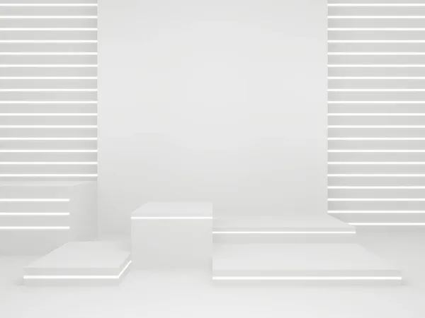Renderizado Suporte Produto Científico Palco Branco Com Luzes Néon — Fotografia de Stock
