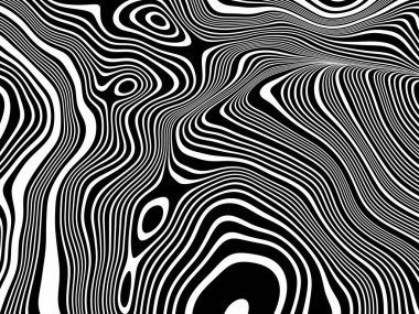 Üç boyutlu soyut topografik hat. Siyah ve beyaz arazi.