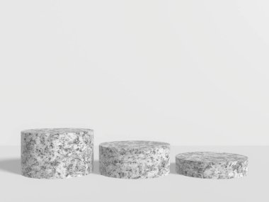 Beyaz zemin üzerinde 3D granit podyum. Taş modeli..