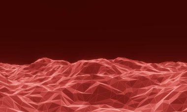 3D düşük çokgen topoğrafik dağ. Kırmızı bölge.