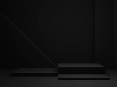 Karanlık oda sahnesi. Siyah duruş. 3B görüntüleme.