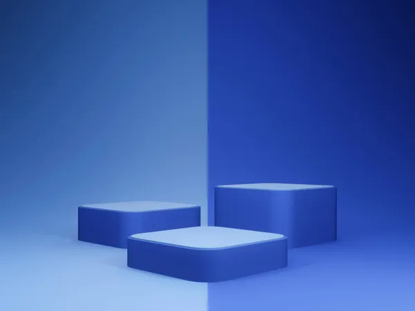 Рендеринг Голубой Геометрической Сцены Подиум Макет Стенда — стоковое фото