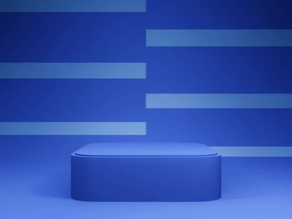 Rendered Blue Geometric Stage Podium Stand Mockup — Stock Photo, Image