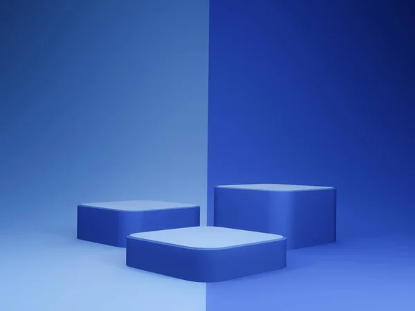 Рендеринг Голубой Геометрической Сцены Подиум Макет Стенда — стоковое фото