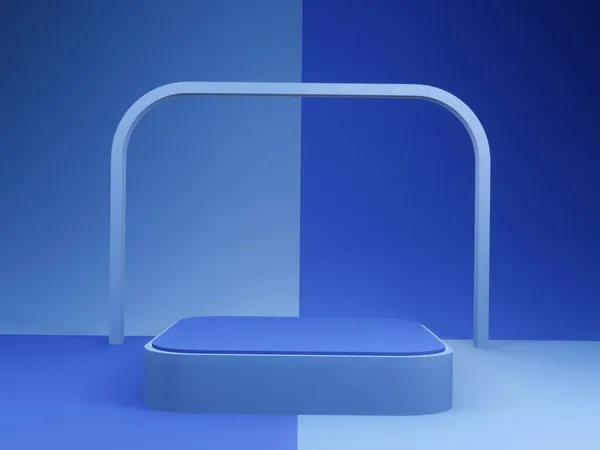 3D, mavi geometrik sahne podyumu oluşturdu. Ayağa kalk..