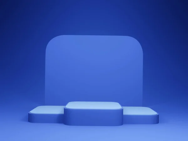 3D, mavi geometrik sahne podyumu oluşturdu. Ayağa kalk..