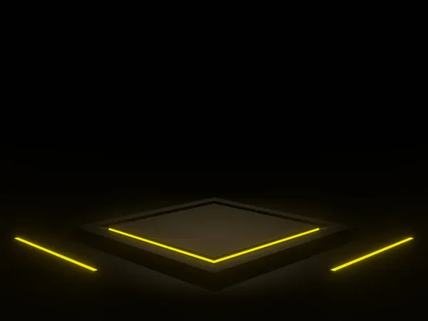 Produk Hitam Dimensi Berdiri Dengan Lampu Neon Kuning — Stok Foto