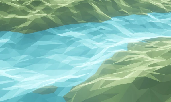Рендеринг Низкого Многоугольного Озера Абстрактная Топография — стоковое фото