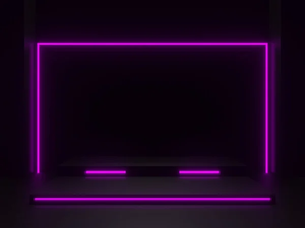 Рендеринг Черный Научный Подиум Фиолетовыми Неоновыми Огнями — стоковое фото