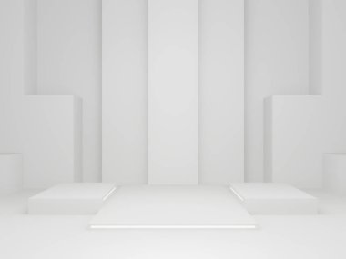 3 boyutlu bilimsel ürün standı. Beyaz sahne.