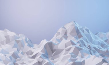 3D, alçak polimer buz dağını işledi. Doğa manzaralı illüstrasyon. Soğuk ortam.