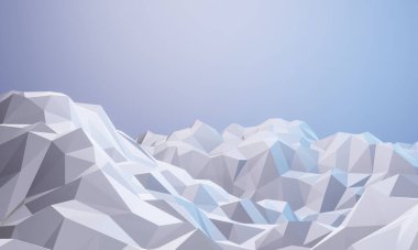 3D, alçak polimer buz dağını işledi. Doğa manzaralı illüstrasyon. Soğuk ortam.
