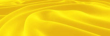 Üç boyutlu sarı kıvrımlı kumaş. Soyut dalga arkaplanı.