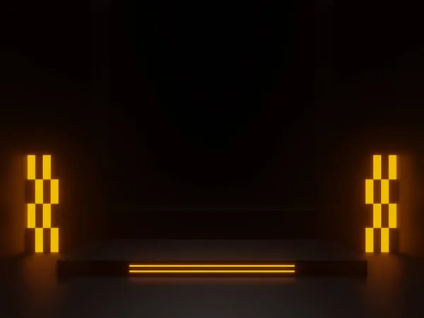 Siyah Bilimsel Podyumu Altın Neon Işıklarla Donattı — Stok fotoğraf