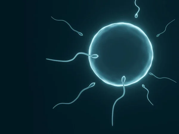 Vykreslování Modré Mikroskopické Spermie Vajíčka — Stock fotografie