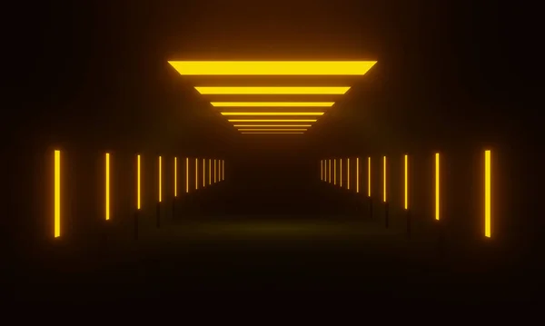 Gesmolten Futuristische Gang Donkere Tunnel Met Gele Lichten — Stockfoto