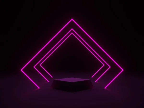 Podio Nero Con Luci Neon Rosa — Foto Stock