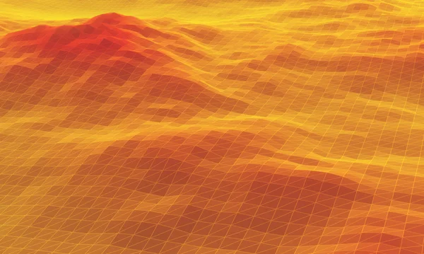 Renderowane Niskie Góry Topograficzne Wielokąta Teren Kratownicy Czerwonej Żółtej — Zdjęcie stockowe