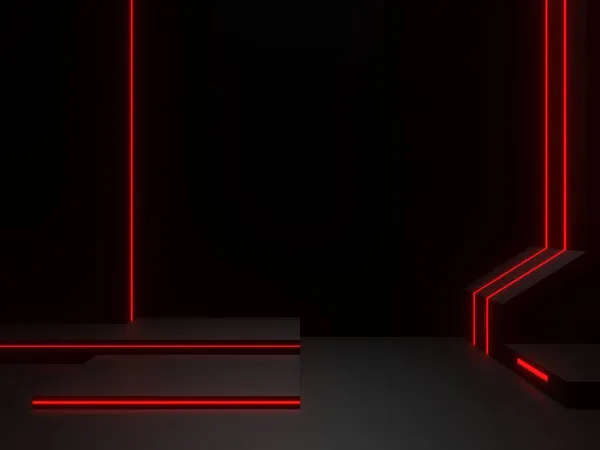 3Dは赤ネオンと黒の科学的なステージをレンダリング — ストック写真