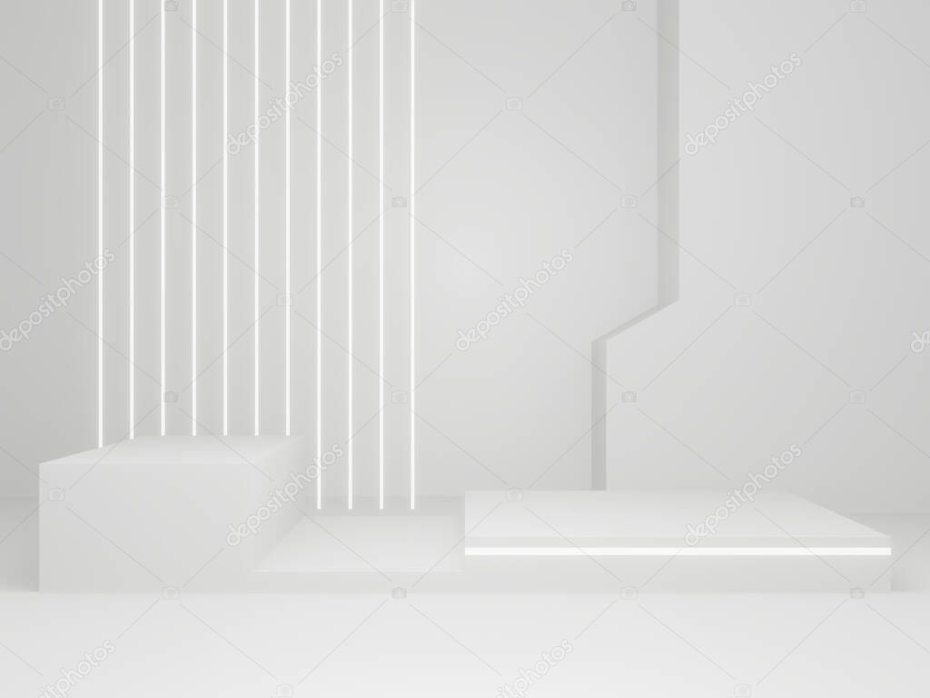 3D rendered  scientific product stand. White stage.
