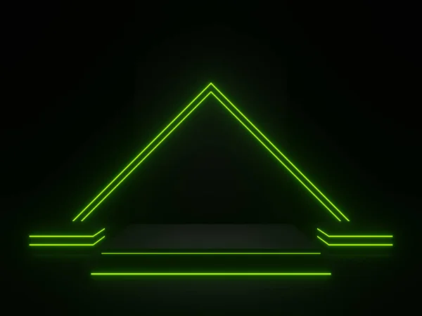 Renderizado Palco Científico Preto Com Luzes Néon Verde — Fotografia de Stock