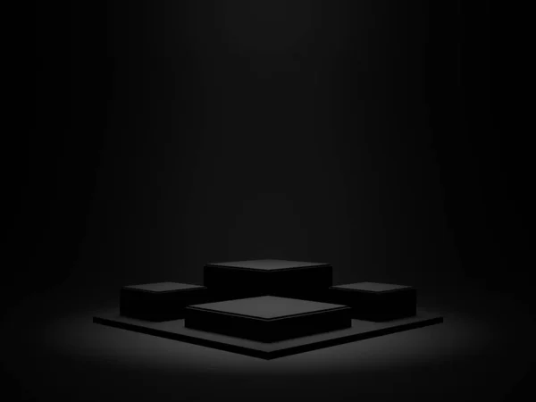 Renderowane Czarny Geometryczny Produkt Podium Ciemne Tło — Zdjęcie stockowe