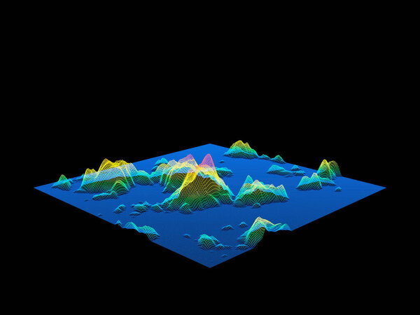 3D рендеринг топографической горной сетки wireframe. Сетчатая местность.