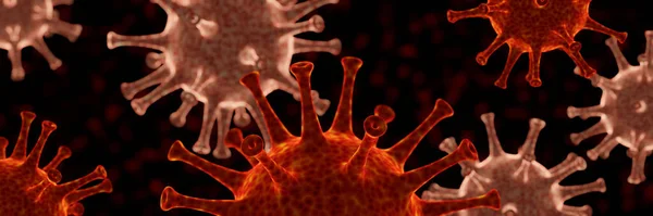 Renderização Mutação Viral Pandemia Microscópica Vermelha Covid — Fotografia de Stock