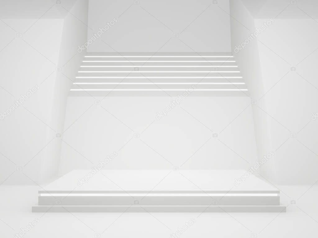 3D rendered white scientific product stand. White background.