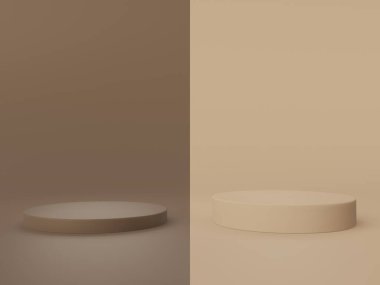 Kahverengi podyum. Geometrik ürün standı. 3B illüstrasyon.