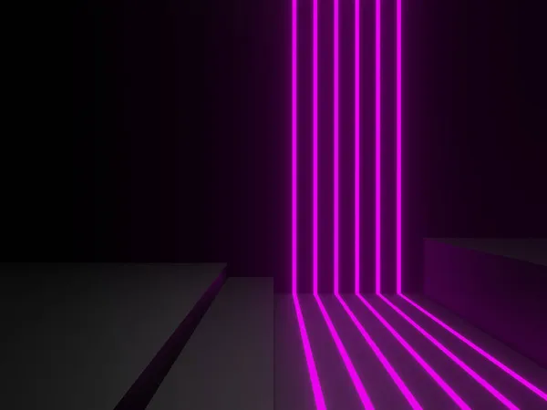 Renderizado Pódio Estágio Científico Preto Com Luz Néon Roxo Fundo — Fotografia de Stock