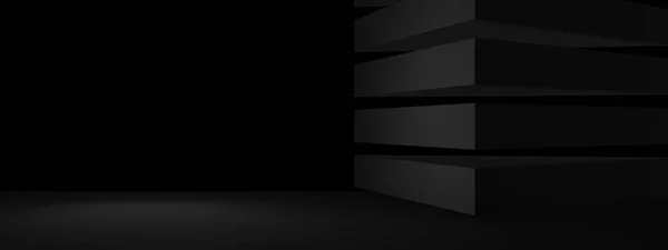 Rendered Black Geometric Room Mockup Dark Background — Stock Photo, Image