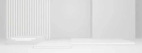 Renderizado Produto Científico Stand Background Palco Branco Com Luzes Néon — Fotografia de Stock