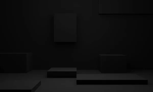 Рендеринг Черной Геометрической Комнаты Макет Темный Фон — стоковое фото