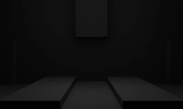 Renderowane Czarny Geometryczny Pokój Makieta Ciemne Tło — Zdjęcie stockowe