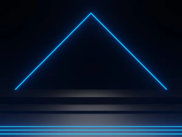 Rendered Black Scientific Stage Podium Blue Neon Light Dark Background — Stock Photo, Image