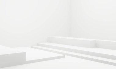 3 boyutlu geometrik evre. Beyaz oda arkaplanı.