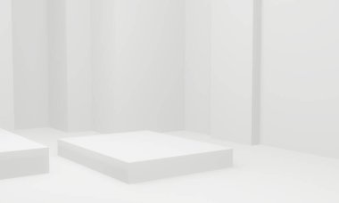 3 boyutlu geometrik evre. Beyaz oda arkaplanı.