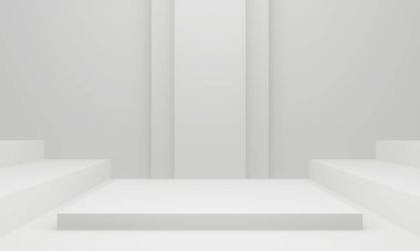 3 boyutlu geometrik evre. Beyaz oda arkaplanı.