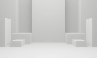 3 boyutlu geometrik evre. Beyaz oda arkaplanı.