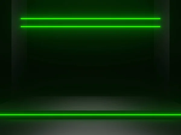 Візуалізував Чорну Наукову Сцену Зеленим Неоновим Світлом Геометричний Подіум Стійка — стокове фото