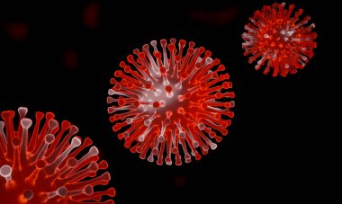 3 boyutlu mikroskobik COVID19 virüsü. Deltacron varyantı. Coronavirus mutasyonu. Küresel sağlık krizi.