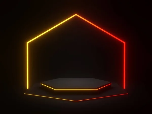 Reso Nero Geometrico Con Luci Neon Gradiente Sfondo Scuro — Foto Stock