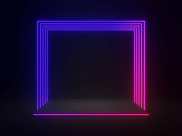 Rendered Black Geometric Gradient Neon Lights Dark Background — Stock Photo, Image