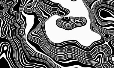 Siyah arkaplanda soyut beyaz kontur çizgileri.