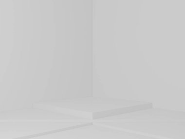 3 boyutlu geometrik evre. Beyaz oda arkaplanı.