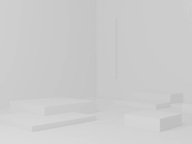 3 boyutlu geometrik evre. Beyaz oda arkaplanı.