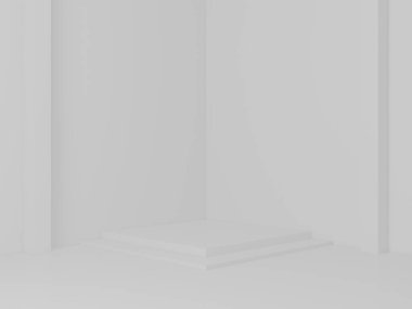 3 boyutlu geometrik evre. Beyaz oda arkaplanı.